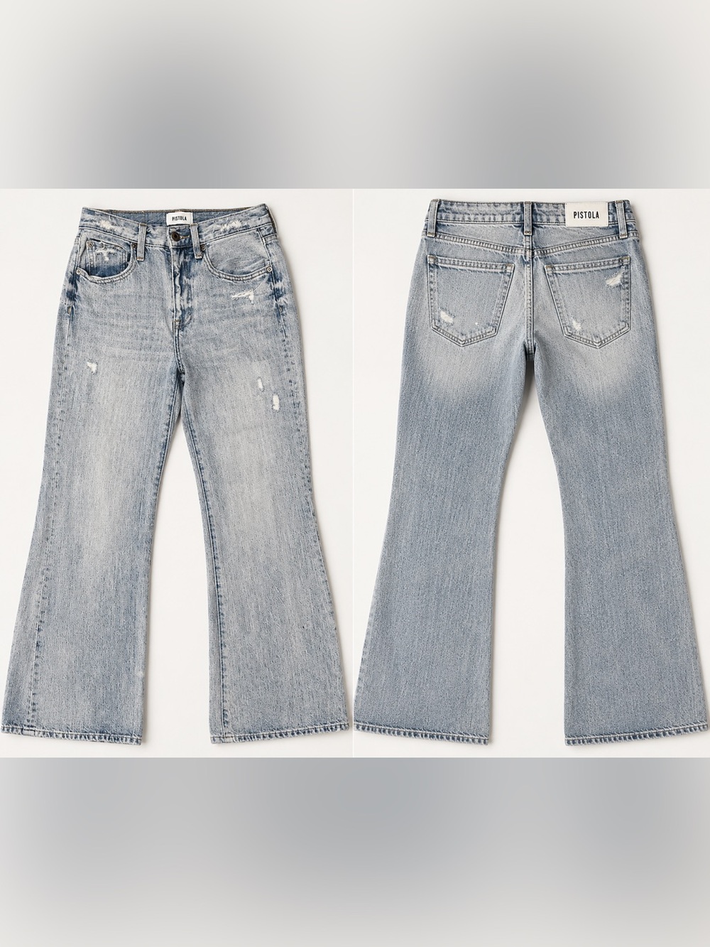 Pistola Mid Rise Flare Jeans Size 25 Light Wash Distressed Premium Denim Minimal